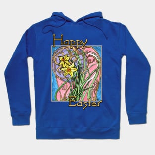 Happy Easter! Colorful Watercolor Daffodils on Blue Marble Hoodie